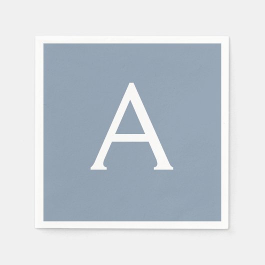 Dusty Blue Minimalistisch Modern Monogram Elegant Serviette (Vorderseite)