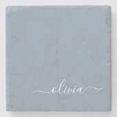 Dusty Blue Minimalistisch Modern Monogram Elegant Steinuntersetzer (Vorderseite)