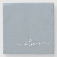 Dusty Blue Minimalistisch Modern Monogram Elegant