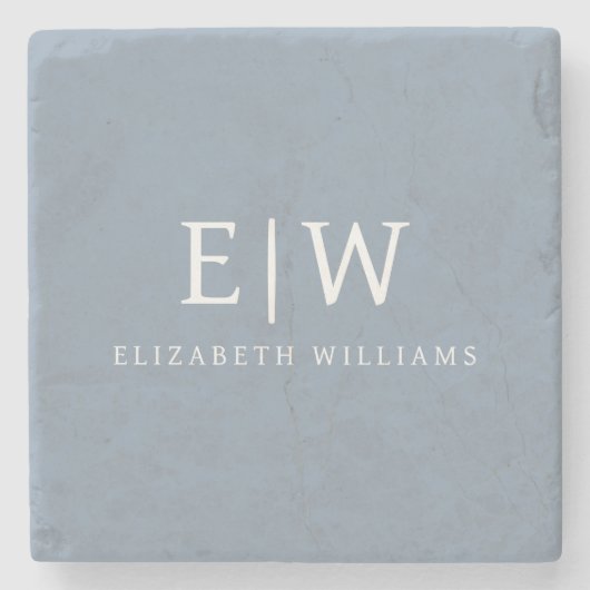 Dusty Blue Minimalistisch Modern Monogram Elegant Steinuntersetzer (Vorderseite)