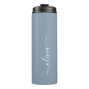 Dusty Blue Minimalistisch Modern Monogram Elegant Thermosbecher