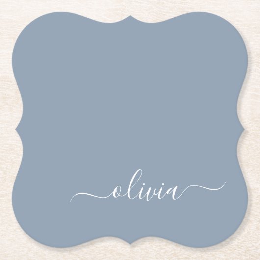 Dusty Blue Minimalistisch Modern Monogram Elegant Untersetzer (Vorderseite)