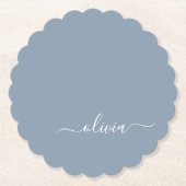 Dusty Blue Minimalistisch Modern Monogram Elegant Untersetzer (Vorderseite)