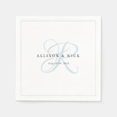 Dusty Blue Minimalistisch Monogram Wedding Napkins Serviette (Vorderseite)
