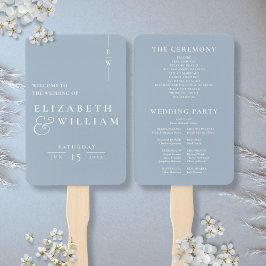 Dusty Blue Minimalistisch Monogram Wedding Program Fächer