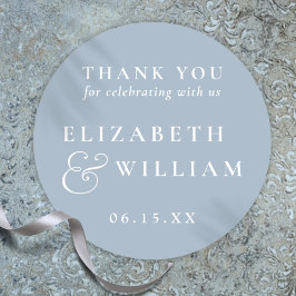 Dusty Blue Minimalistisch Monogram Wedding Vielen  Runder Aufkleber