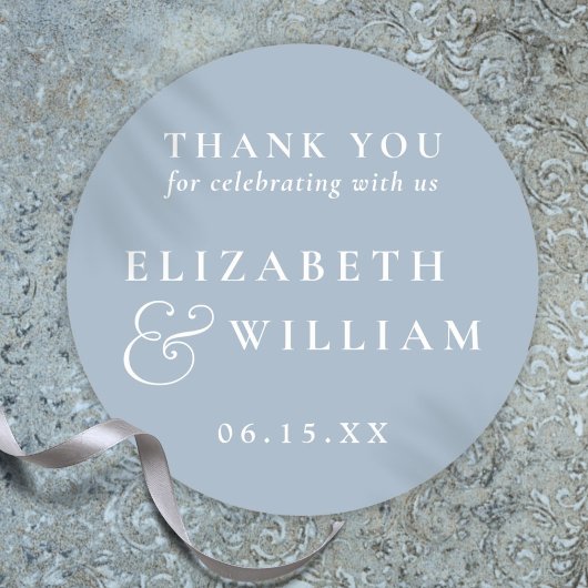 Dusty Blue Minimalistisch Monogram Wedding Vielen Runder Aufkleber