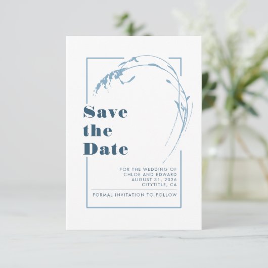 Dusty Blue Minimalistisch Romantic Save the Date (Stehend Vorderseite)