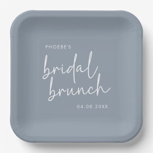 Dusty Blue Minimalistisch Script Bridal Brunch Pappteller (Vorderseite)