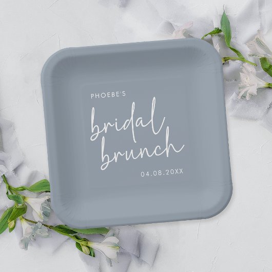 Dusty Blue Minimalistisch Script Bridal Brunch Pappteller