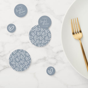 Dusty Blue Minimalistisch Script & Heart Brautpart Konfetti