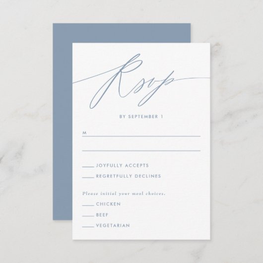 Dusty Blue Minimalistisch Script Response Card RSVP Karte (Vorne/Hinten)