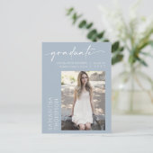 Dusty Blue Minimalistisch Script Sie tat es Foto G Postkarte (Stehend Vorderseite)