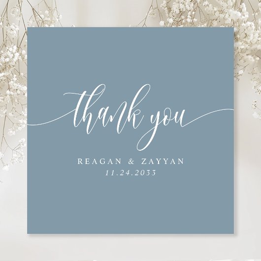 Dusty Blue Minimalistisch Script Wedding Dankeskarte