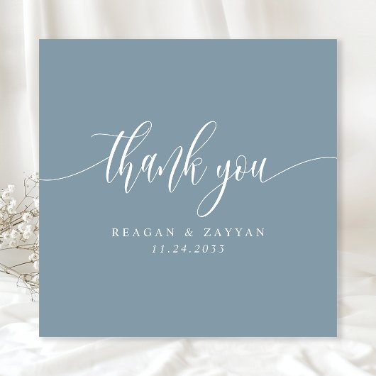 Dusty Blue Minimalistisch Script Wedding Dankeskarte