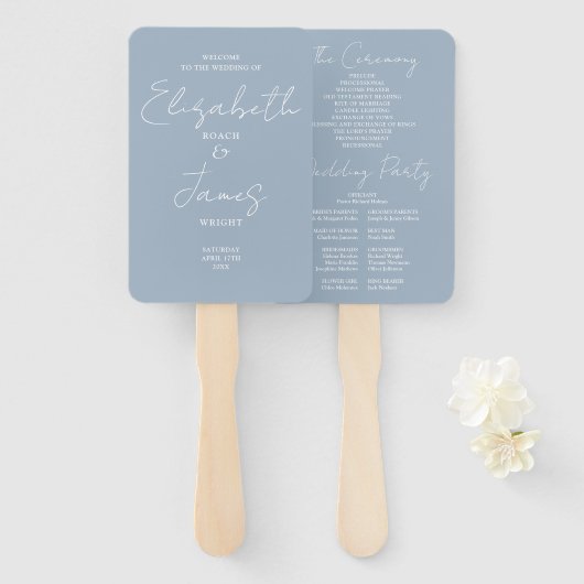 Dusty Blue Minimalistisch Script Wedding Fächer (Vorne und Hinten)