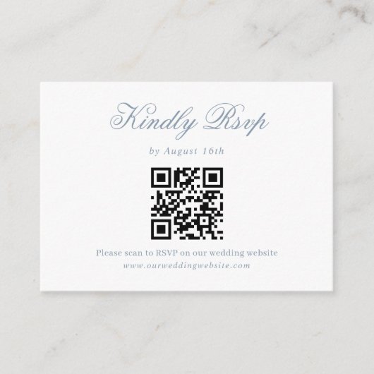 Dusty Blue Minimalistisch Script Wedding QR Code U Begleitkarte (Vorderseite)