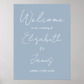 Dusty Blue Minimalistisch Script Wedding Willkomme Poster (Vorne)
