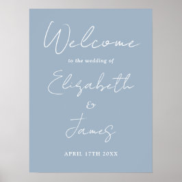 Dusty Blue Minimalistisch Script Wedding Willkomme Poster