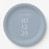 Dusty Blue Minimalistisch Special Date Wedding Pappteller (Vorderseite)