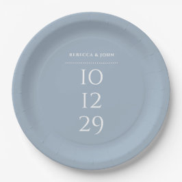 Dusty Blue Minimalistisch Special Date Wedding Pappteller