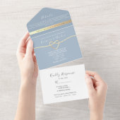 Dusty Blue Minimalistisch Wedding All In One Einladung (Abreißen)