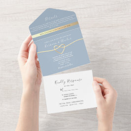 Dusty Blue Minimalistisch Wedding All In One Einladung