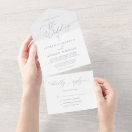 Dusty Blue Minimalistisch Wedding All In One Einladung