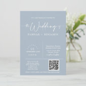 Dusty Blue Minimalistisch Wedding Arch QR Code Fot Einladung (Stehend Vorderseite)
