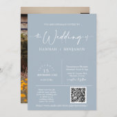 Dusty Blue Minimalistisch Wedding Arch QR Code Fot Einladung (Vorne/Hinten)