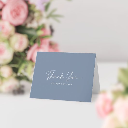 Dusty Blue Minimalistisch Wedding Dankeschön Card Dankeskarte