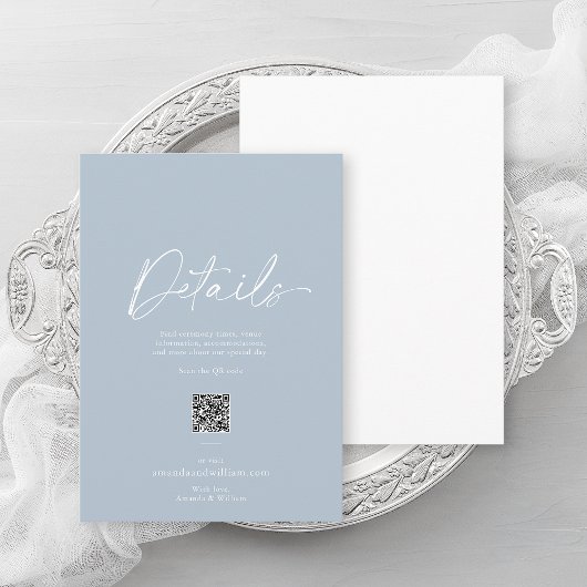 Dusty Blue Minimalistisch Wedding Details Card Einladung