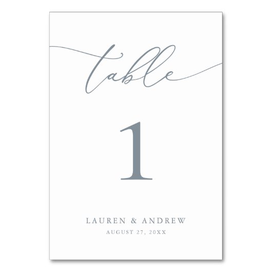 Dusty Blue Minimalistisch Wedding | Event Custom T Tischnummer (Vorderseite)