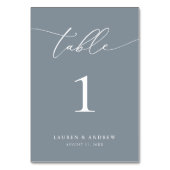 Dusty Blue Minimalistisch Wedding | Event Custom Tischnummer (Rückseite)