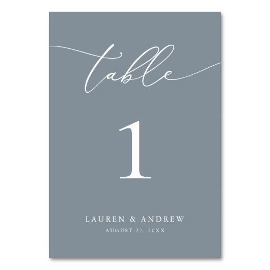 Dusty Blue Minimalistisch Wedding | Event Custom Tischnummer (Vorderseite)