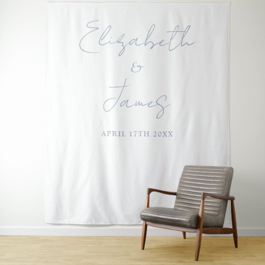 Dusty Blue Minimalistisch Wedding Foto Hintergrund Wandteppich (Beispiel)