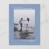 Dusty Blue Minimalistisch Wedding Foto Save the Da Ankündigungspostkarte (Vorderseite)
