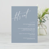 Dusty Blue Minimalistisch Wedding Menu Card Menükarte (Stehend Vorderseite)