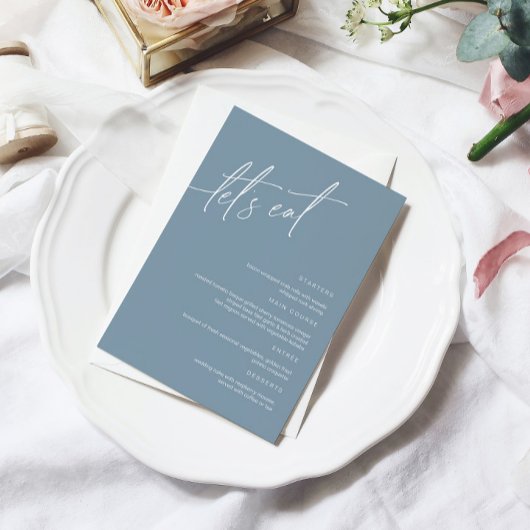 Dusty Blue Minimalistisch Wedding Menu Card Menükarte