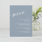 Dusty Blue Minimalistisch Wedding Menu Menükarte (Stehend Vorderseite)