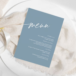 Dusty Blue Minimalistisch Wedding Menu Menükarte