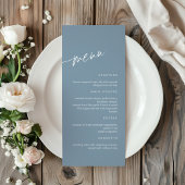 Dusty Blue Minimalistisch Wedding Menu Menükarte