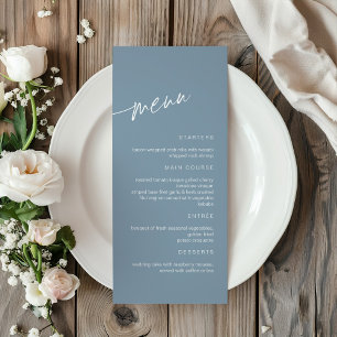 Dusty Blue Minimalistisch Wedding Menu Menükarte