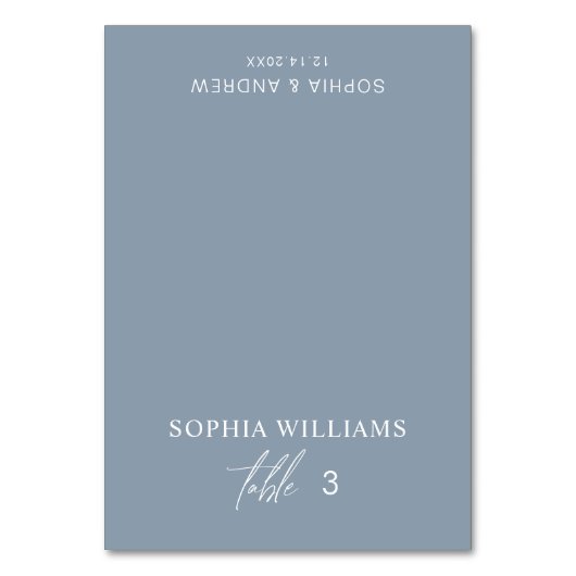 Dusty Blue Minimalistisch Wedding Platzkarte Tischnummer (Vorderseite)