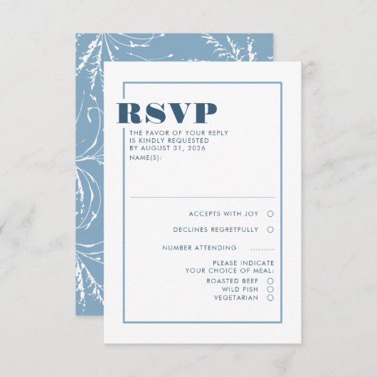 Dusty Blue Minimalistisch Wedding RSVP (Vorne/Hinten)