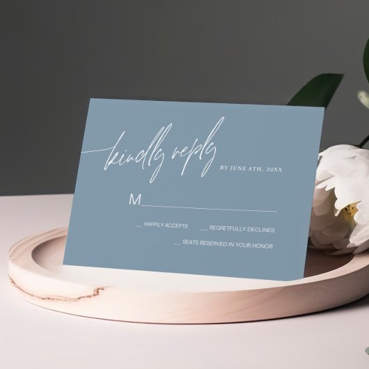 Dusty Blue Minimalistisch Wedding RSVP Card