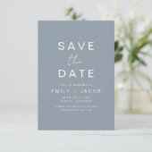Dusty Blue Minimalistisch Wedding Save the Date Ca (Stehend Vorderseite)
