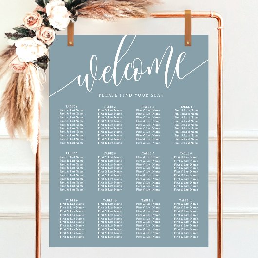 Dusty Blue Minimalistisch Wedding Seating Chart Poster