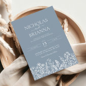 Dusty Blue Minimalistisch Wildblume Wedding Monogr Einladung