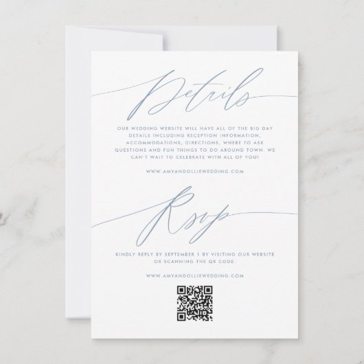 Dusty Blue Minimalistische zweiseitige Hochzeit Einladung (Rückseite)